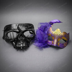 Skull Purple Feather Masquerade Halloween Party mask